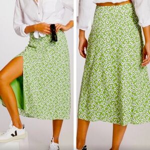 Anthropologie Green Floral A-Line Skirt